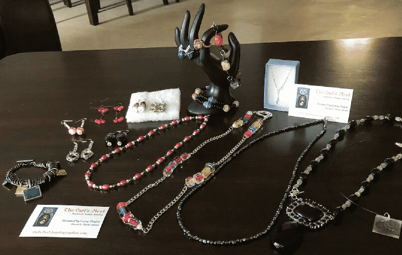[COURTESY CASEY NAYLOR] A selection of the upcycled items sold at Owl's Nest Jewelry, created by Casey Naylor.