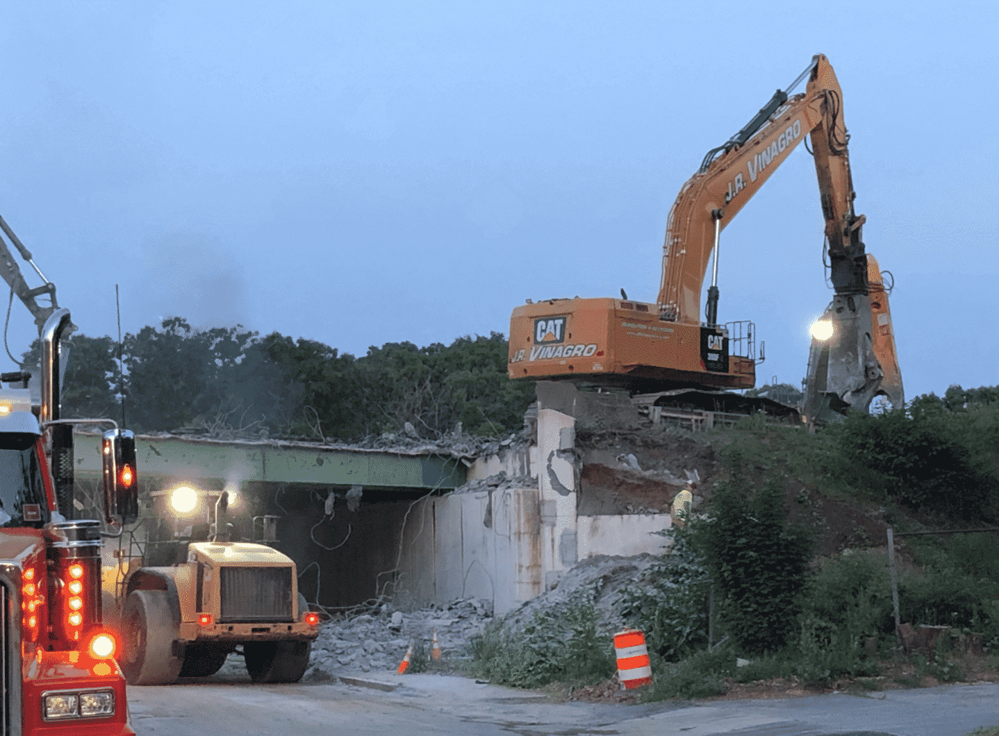 [CREDIT: RIDOT] The Rte. 95 bridge over Toll Gate Road was demolished Monday night. The $25.3 million Rte. 95 Toll Gate & Centerville Road bridges replacement project will wrap up early next week.