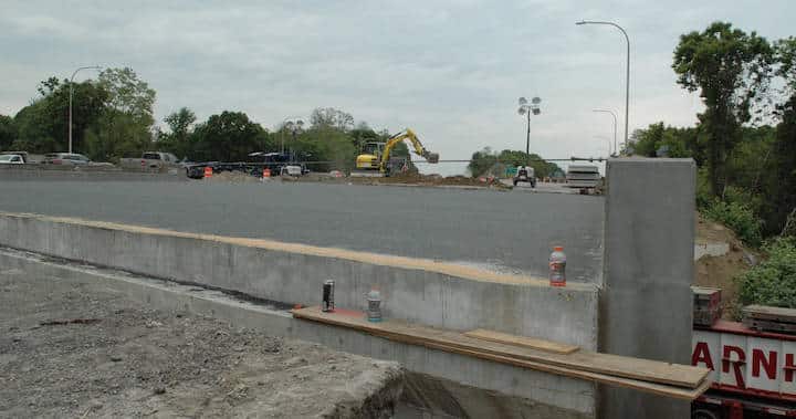 [CREDIT: Rob Borkowski] A view of the newly installed Toll Gate Bridge on Rte. 95. The new span was moved into place Wednesday morning.