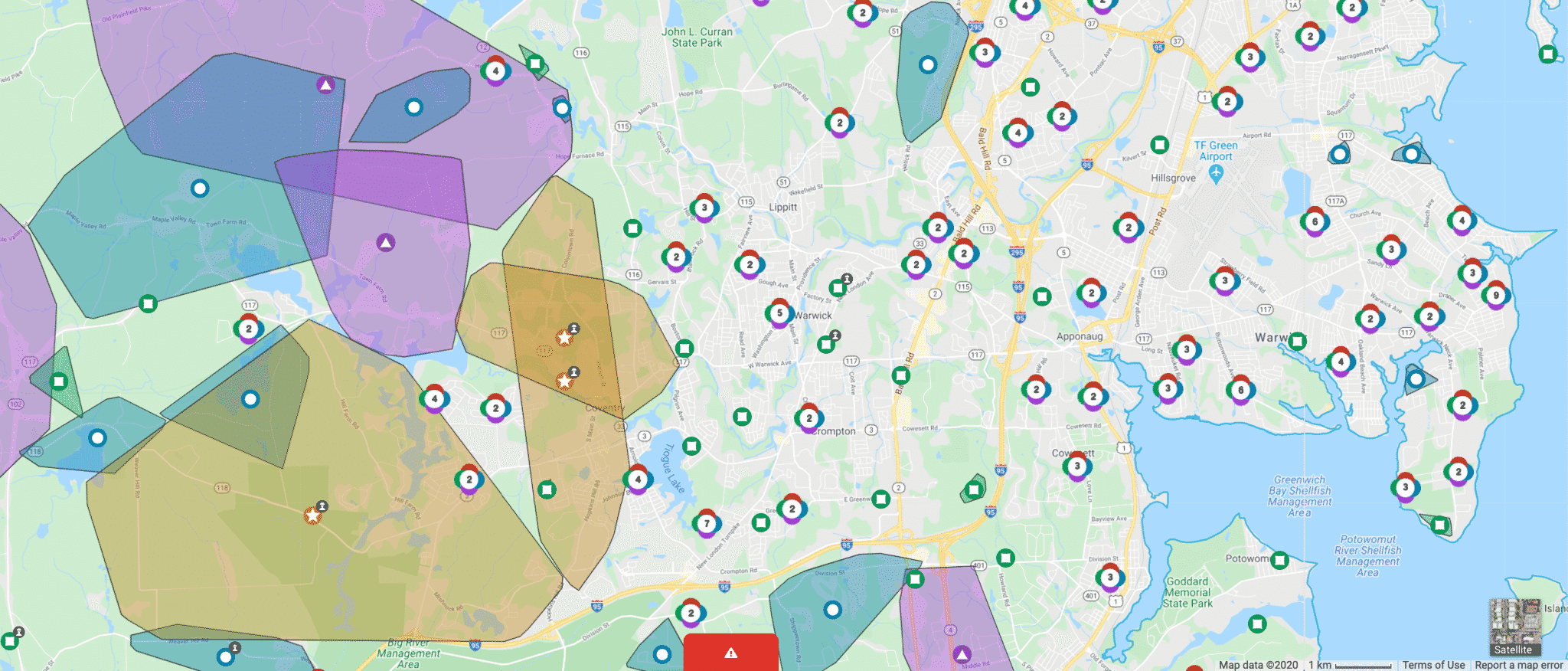 [CREDIT: National Grid] Tropical Storm-Isaias winds knocked out power for several thousand in RI Tuesday, with Coventry and Cranston power grids among those taking the worst of the damage. Power restoration is estimated throughout the area between 2 p.m. today and 12 p.m. Thursday.