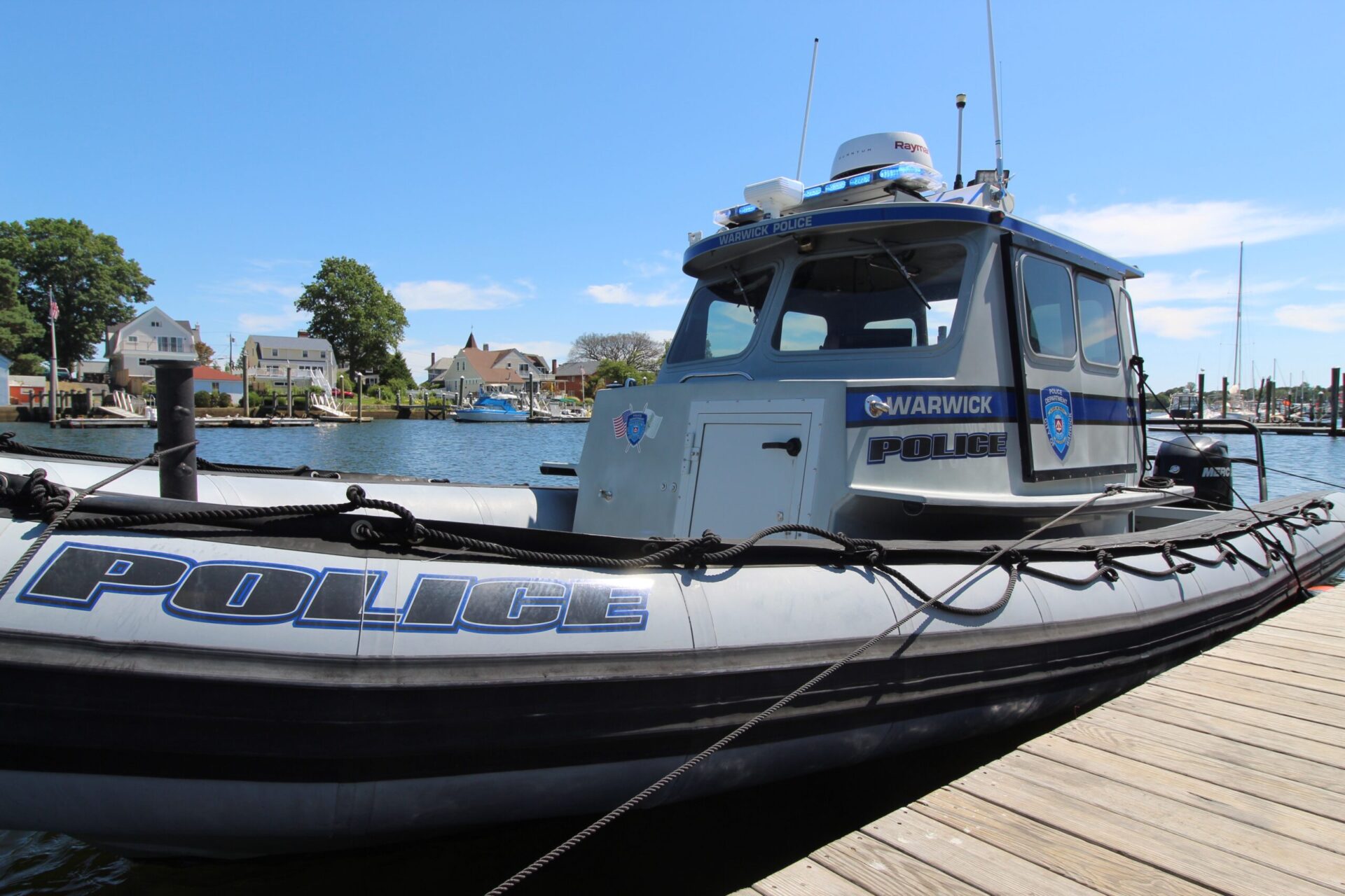 [CREDIT: Mayor Solomon's Office] DEM has donated two Rosborough Roughwater 9.11 30-foot boats that expand the WPD marine patrol presence.