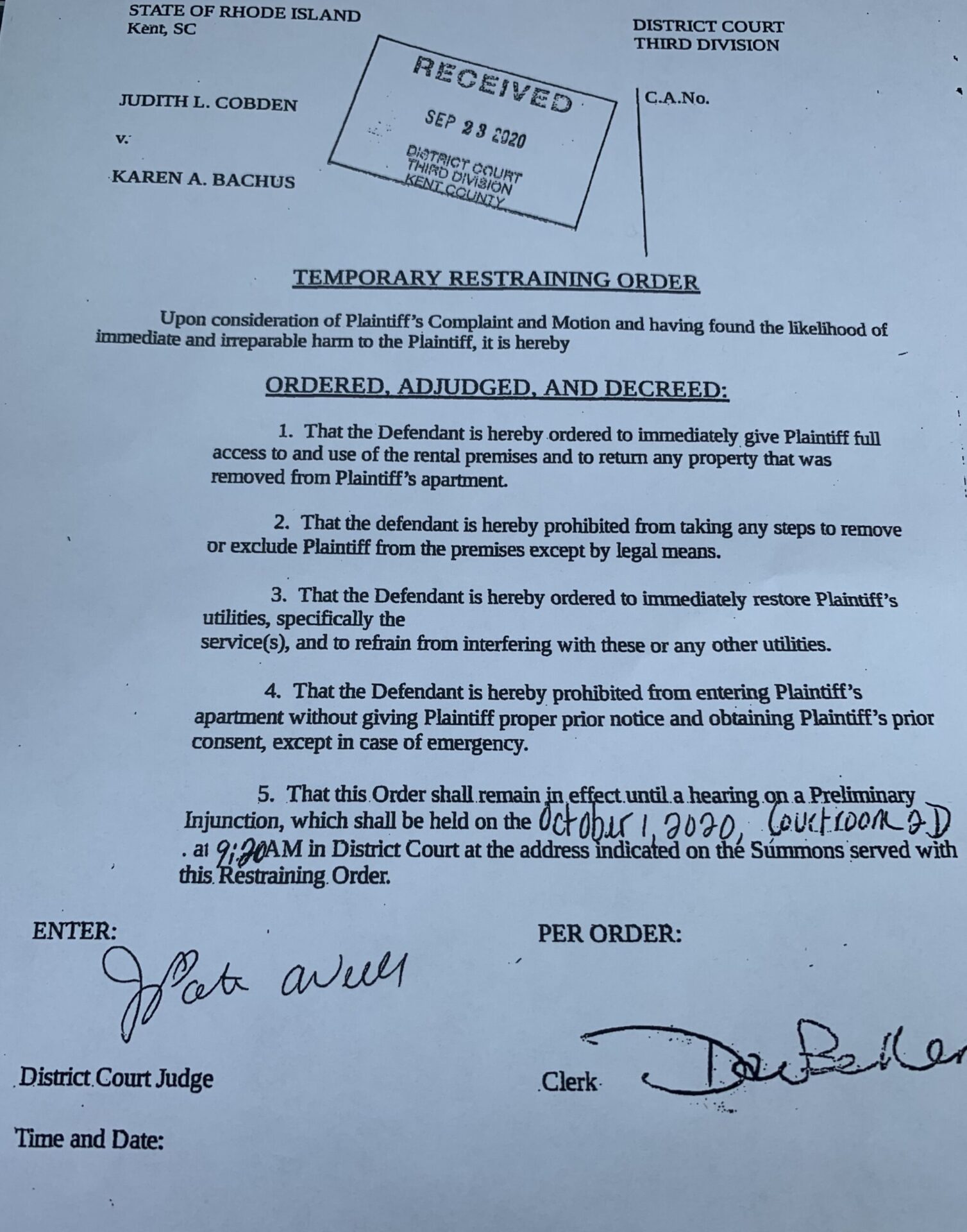 [CREDIT: Warwick Post] Warwick School Committee Vice Chair Judy Cobden has filed a restraining order against her friend Warwick School Committee Chairwoman Karen Bachus.