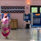 [CREDIT: Rob Borkowski] A woman casts her ballot at Pilgrim Senior Center Tuesday, Sept. 8, 2020. Many cast ballots by emergency and mail in systems, and they'll decide many of the races in Warwick primaries.