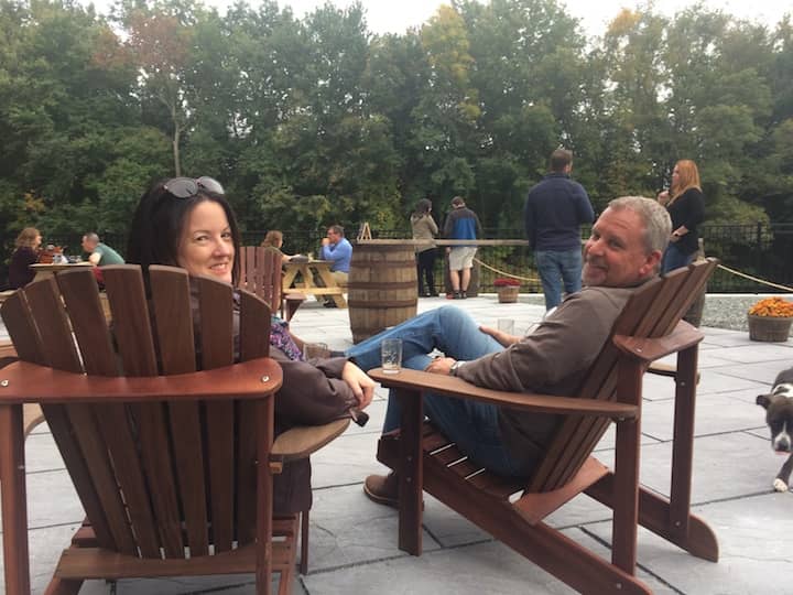 [CREDIT: Rob Borkowski] Bill Provencal and Bridget Dessaint, both of Warwick, enjoyed Apponaug Brewing Co.'s beer garden Oct. 6, 2018. The brewery's owner supports take-out alcohol, but opening for sit-down customers outside has made a difference for them, they report.
