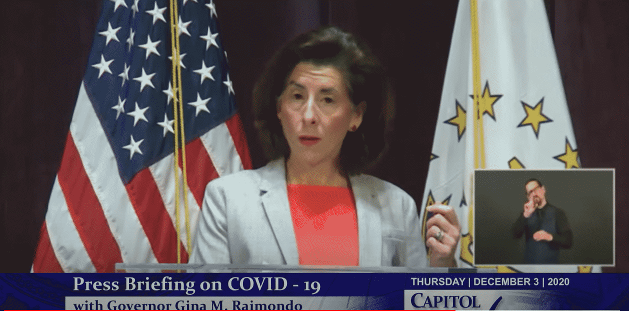 [CREDIT: RI.gov] Gov Gina M. Raimondo says about 29,000 doses of COVID-19 vaccine are expected in RI this month.