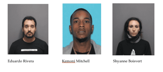 [CREDIT: CPD] Cranston Police report arresting three people following a 30-person ATV/motorcycle gang endangered drivers and attacked a police officer.