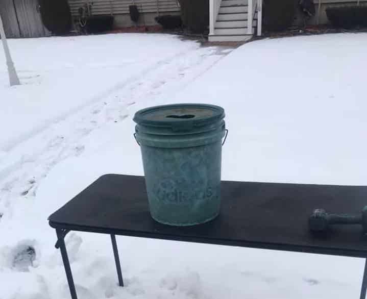 [CREDIT: Mayor Frank Picozzi] Chateaux Apartments residents need money donations, said Mayor Frank Picozzi, who has set up a collection bucket in his Gristmill Road front yard. It received $6,000 by Sunday.