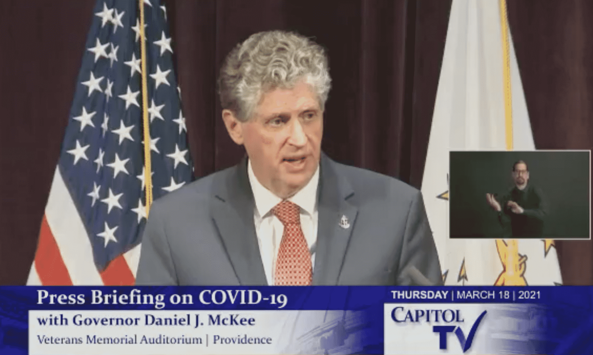 [CREDIT: Gov. McKee's office] Gov. Daniel McKee announced that RI COVID-19 eligibility opens to people 16 and older April 19. Supply and scheduling will likely cause most people to wait a few weeks after that date for their first dose, McKee said.