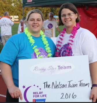 [CREDIT: Nelson Team] From left, Jamie and Jackie Nelson at the 2016 Coventry Relay for Life, at Coventry High School.