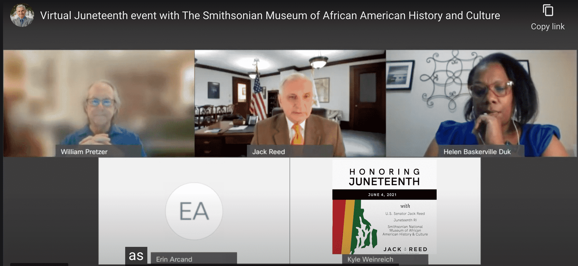 [CREDIT: Sen. Jack Reed's Office] US Sen. Jack Reed, who co-sponsored a bill in the Senate making Juneteenth a federal holiday, held an online observance of the holiday.