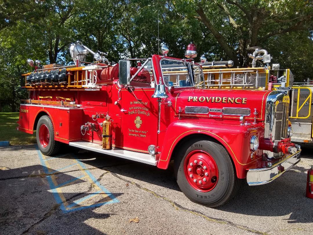 [CREDIT: Lincoln Smith] From Providence, a 1957 Ward LaFrance - Special Showpiece: Richard Quetta owns this restored antique truck that serves as a memorial to his late brother Frank           Quetta, Jr. who was a Battalion Chief. He brought the truck for show ​during the Antique Fire Truck Show at the Masonic Youth Center Sept. 27, 2021