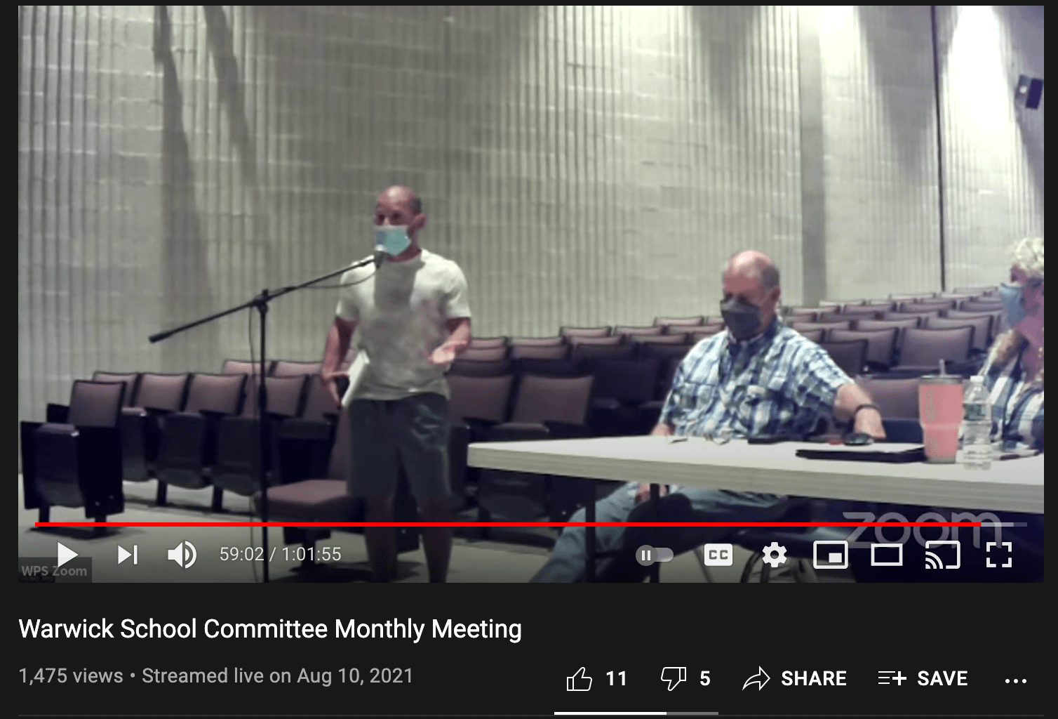 [CREDIT: YouTube] A screenshot of the Aug. 10 Warwick School Committee livestream on Aug. 10, viewed by about 1,400 people.