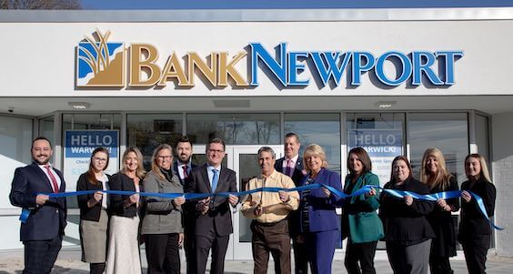 [CREDIT: BankNewport] Pictured, from left, Scott Schellenberg, BankNewport Warwick Branch Universal Banker; Sarah Peasley, BankNewport Warwick Branch Universal Banker; Amy Riccitelli, BankNewport Senior Vice President/Director of Retail Sales; Lauren Slocum, President & CEO, Central Rhode Island Chamber of Commerce; Diogo Ventura, Vice President/Premier Relationship Banker; Jack Murphy, BankNewport President & CEO; Mayor of Warwick, Frank J. Picozzi; Steven Carneiro, BankNewport Vice President/Business Development Officer; Mary Leach, BankNewport Executive Vice President/Chief Consumer Officer; Jessica Couto, BankNewport Vice President/Warwick Branch Sales Manager; Melinda Vieira, BankNewport Warwick Branch Operations Manager; Kimberly Raymond, OceanPoint Insurance, Vice President/West Bay Operations; and Haley Perogino, BankNewport Warwick Branch Universal Banker.