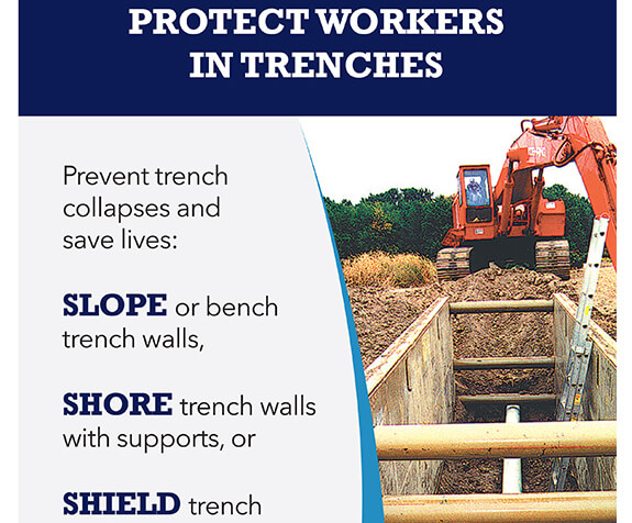 [CREDIT: OSHA] OHSA tips on trench safety. Inspectors at a Warwick excavation found numerous violations, fining two contractors more than $70,000 combined for the unsafe sewer trench.
