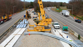 [CREDIT: RIDOT] RIDOT begins shifting Division Street Bridge traffic to a temporary bridge tonight in preparation for demolition of the 1967 bridge.