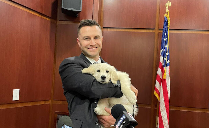 [RISP] K-9 Gus, the RISP Special Victims Unit first comfort dog. Gus, a nine-week-old Goldendoodle is assigned to Detective Jared Andrews.