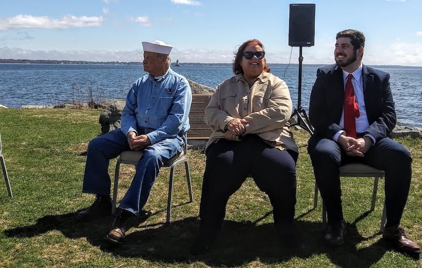 [CREDIT: Joe Siegel] Attending the Conimicut Shoals Lighthouse press conference with Picozzi and Mikkelsen, right, were from right,<br /> Rep. Camille F.J. Vella-Wilkinson (D-Dist. 21, Warwick), and Warwick Rep. Joseph J. Solomon Jr.