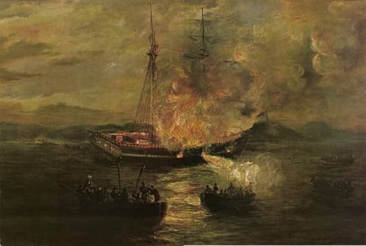 CREDIT: Gaspee Days website; original image: The Burning of the Gaspee, by Charles DeWolf Brownell.