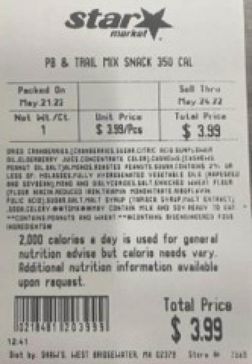 [CREDIT: FDA] Smuckers has recalled Ready Meals PB & TRAIL MIX SNACK packages for a possible peanut butter Salmonella contamination.