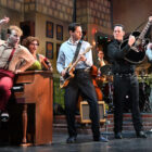 [CREDIT: Theater by the Sea] From left, Taylor Issac Gray, Emma Wilcox, Summers, Seals, and Viviano in "Million Dollar Quartet."