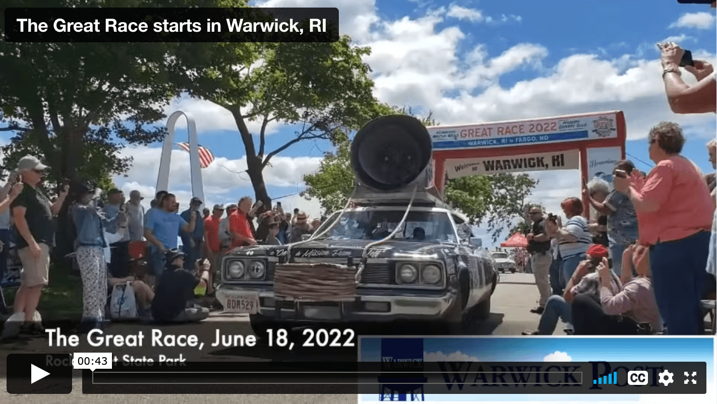 [CREDIT: Mary Carlos] The Great Race kicked off from Rocky Point State Park in Warwick, RI Saturday, June 18, 2022. Above, the "Blues Brothers' team rolls out from the park during the race start.
