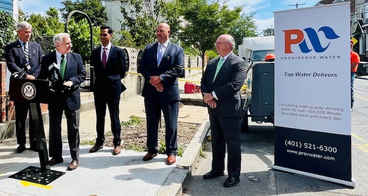 U.S. Senators Jack Reed and Sheldon Whitehouse joined Providence Water and Rhode Island Infrastructure Bank officials Monday, highlighting a $3.3 million earmark for replacing lead pipes.