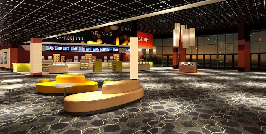 [CREDIT: National Amusements] A view of the recently remodeled lobby at Showcase Cinemas Warwick.