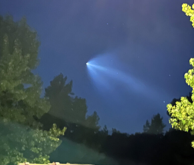  [CREDIT:Evan Blissmer] The Space X Falcon 9 rocket with its latest payload of Starlink satellites. Many reported seeing the Starlink Launch visible across RI, including Anne Pinneo Blissmer in Coventry, who posted this photo by her son, Evan.