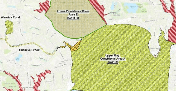 [CREDIT: DEM] A sewer line break Sept. 12 on Lake Shore Drive has so far released 450,000 gallons of sewage into Warwick Pond.