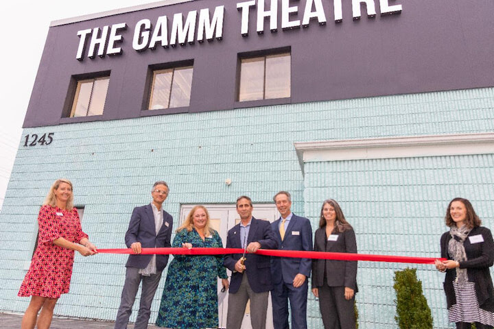 [CREDIT: The GAMM Theatre] Mayor Frank Picozzi, center, helps unveil a new courtyard outside The GAMM Theatre, 1245 Jefferson Blvd. on Monday.
