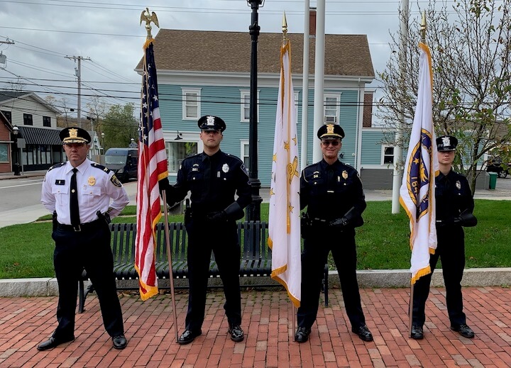 [CREDIT: Kim Wineman] Mayor Frank Picozzi and Rep. Camille Vella-Wilkinson (D-Dist. 21) led Warwick officials in a Veterans Day observance at City Hall Friday, Nov. 11, 2022. Above, WPD Chief Connors stands with the WPD Honor Guard during the observance.
