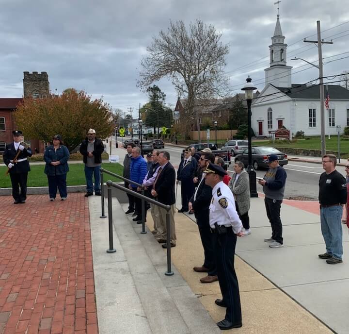 [CREDIT: Kim Wineman] Warwick officials gathered at City Hall for a Veterans Day observance at City Hall Friday, Nov. 11, 2022. Pictured above, front, is WPD Chief Col. Brad Connors.