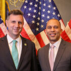 [CREDIT: Rep. Magaziner's Office] Rep. Seth Magaziner, (D-RI, Dist.-2) was sworn in by House Minority Leader Hakeem Jeffries (D-NY, Dist.8) on Jan. 7.