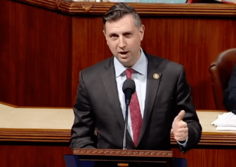 [CREDIT: Rep. Seth Magaziner's office] Rep. Seth Magaziner honored Duilio “Dewey” Turilli on the floor of the House of Representatives Thursday, March 23. Turilli, who served in the Air Force during the Battle of Iwo Jima celebrated his birthday on the island on the day of the iconic photograph taken of U.S. Marines raising the U.S. flag there.