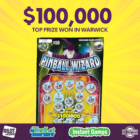 [CREDIT: RI Lottery] RI Lottery reports a Warwick woman won $100,000 after buying a "Pinball Wizard" instant scratch ticket at Dave's Marketplace in Warwick.