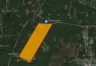 [CREDIT:RISP] A Rhode Island State Police map showing the area where an Exeter brush fire spread Friday.
