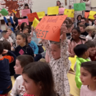[CREDIT: Mayor Picozzi's Office] Norwood Principal Sabrina Antonelli was named RI Elementary Principal of the Year this week. Students cheered the news in the school's auditorium.