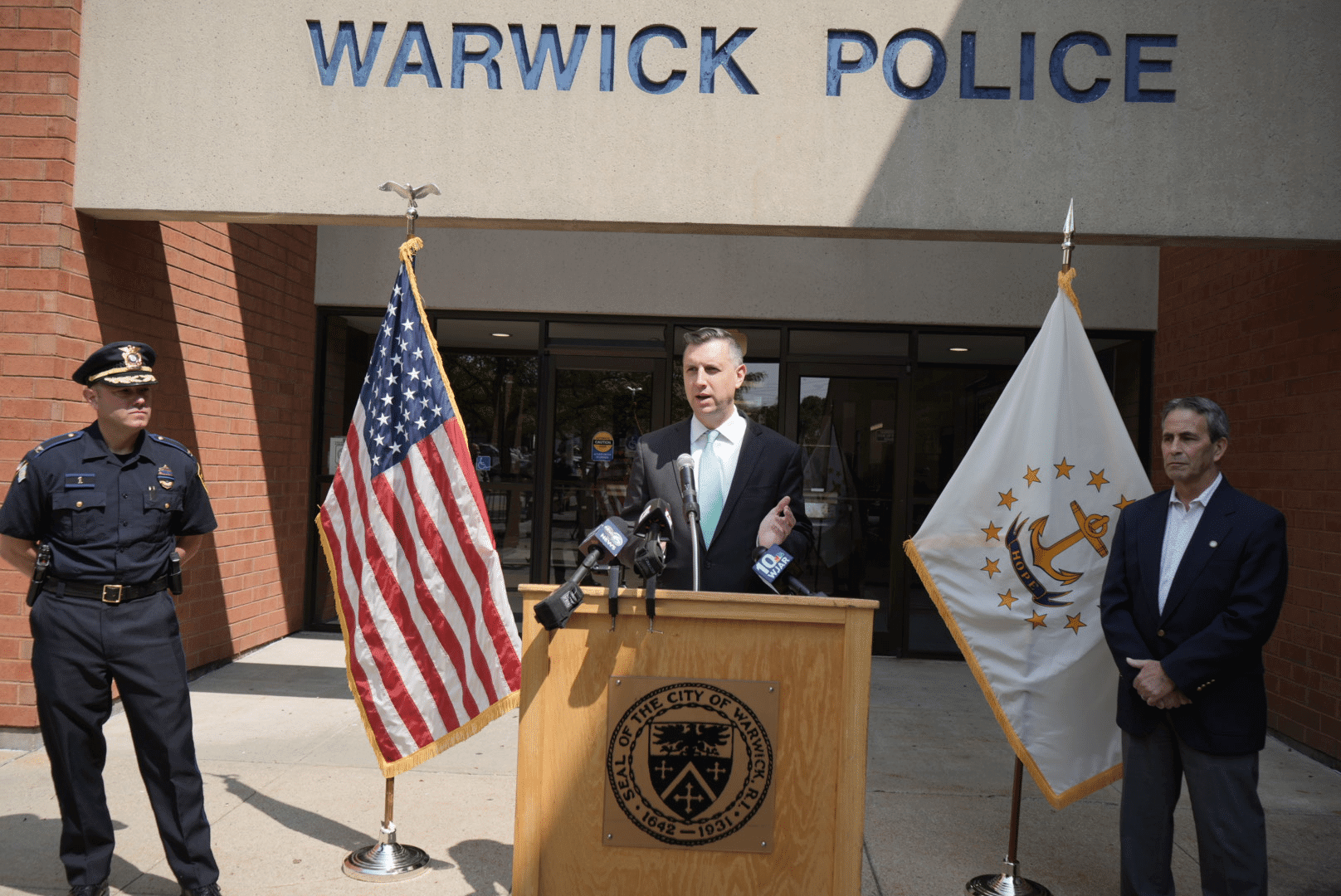 [CREDIT: Congressman Magaziner's office] Congressman Seth Magaziner announced his support for the Invest to Protect Act, which will provide $50M in funding to the nation's local law enforcement agencies.