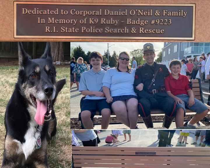 [CREDIT: WP composite/Images courtesy of Mayor Picozzi's office] On Saturday, RI State Police K-9 Ruby, inspiration for the movie Rescued by Ruby, was honored at Sandy Point Beach in Potowomut.