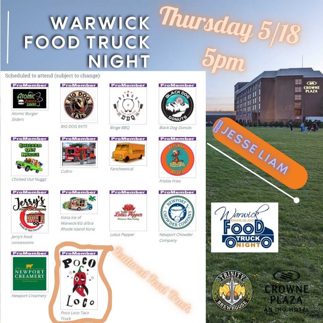 PVD Food Truck Events is throwing its monthly Warwick Food Truck Event tonight at Crowne Plaza Providence-Warwick.