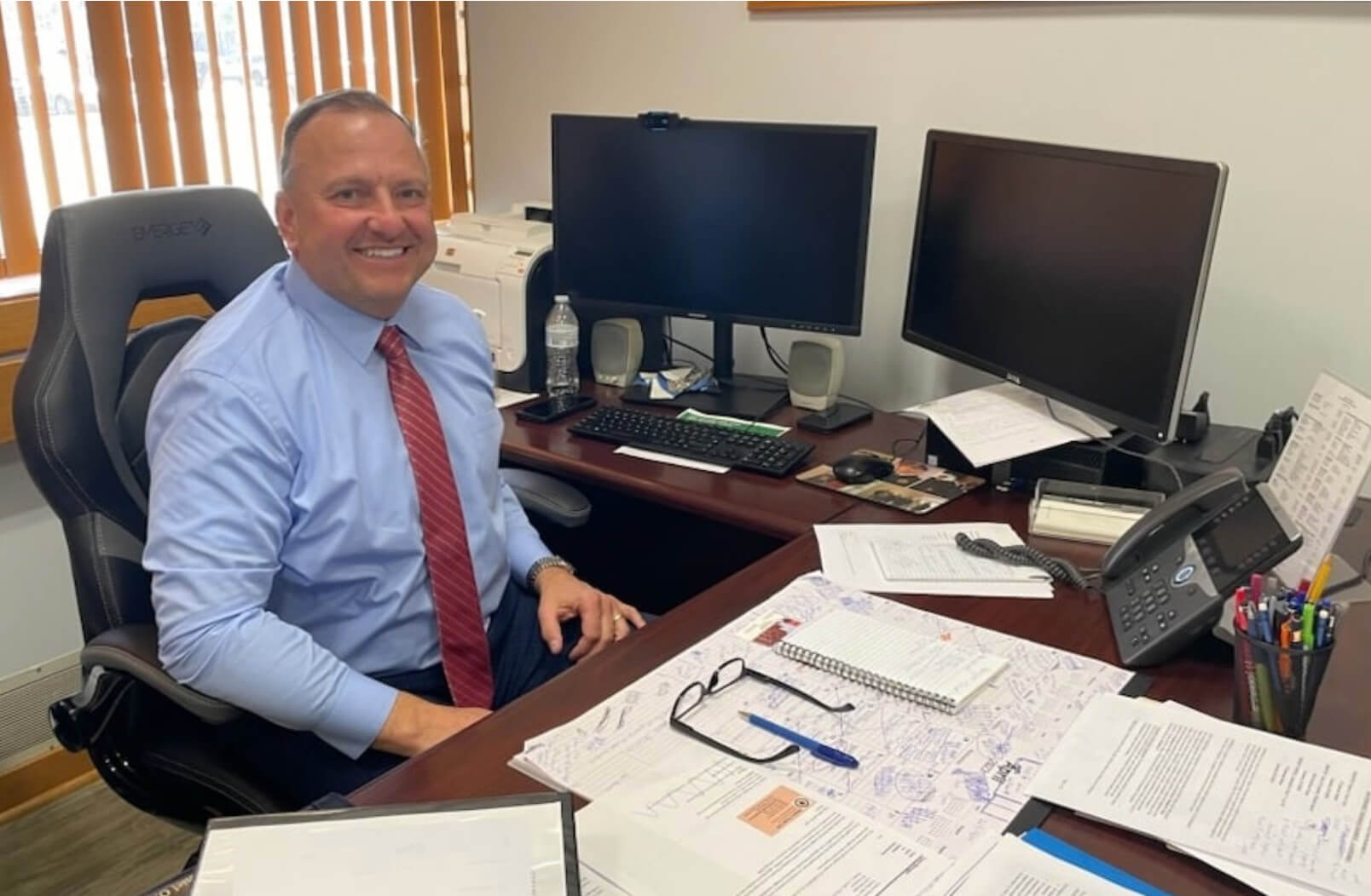 [CREDIT: Rob Borkowski] Coventry Town Manager Daniel Parrillo, in his office at Coventry Town Hall, 1670 Flat River Road, Coventry, RI.
