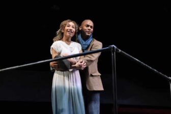 [CREDIT: Mark Turek] Taavon Gamble as Anthony Hope and Rebecca-Anne Whittaker as Johanna, Todd’s daughter, in Trinity Rep's Sweeney Todd.