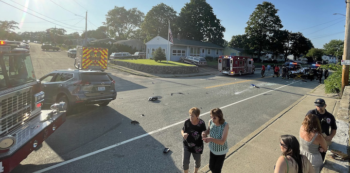 [CREDIT: Rob Borkowski] A black Subaru Forrester, right, struck a silver Nissan Rogue SUV Friday, July 28 at about 6:30 p.m., damaging both cars and injuring the Subaru driver.