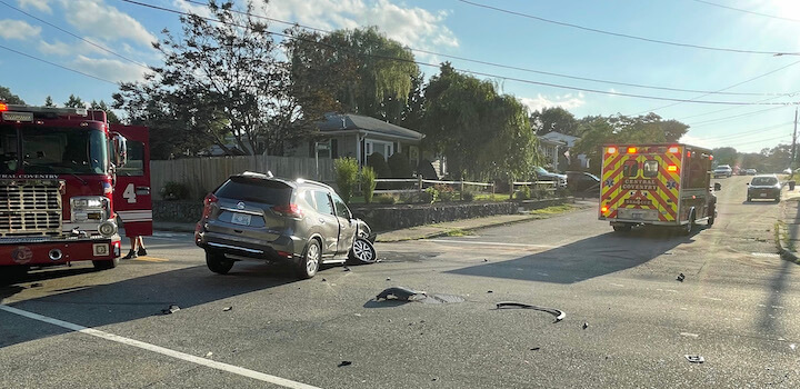 [CREDIT: Rob Borkowski] A crash and Hopkins Hill Road rollover July 28 damaged both cars involved, including the Nissan Rogue struck on the right.