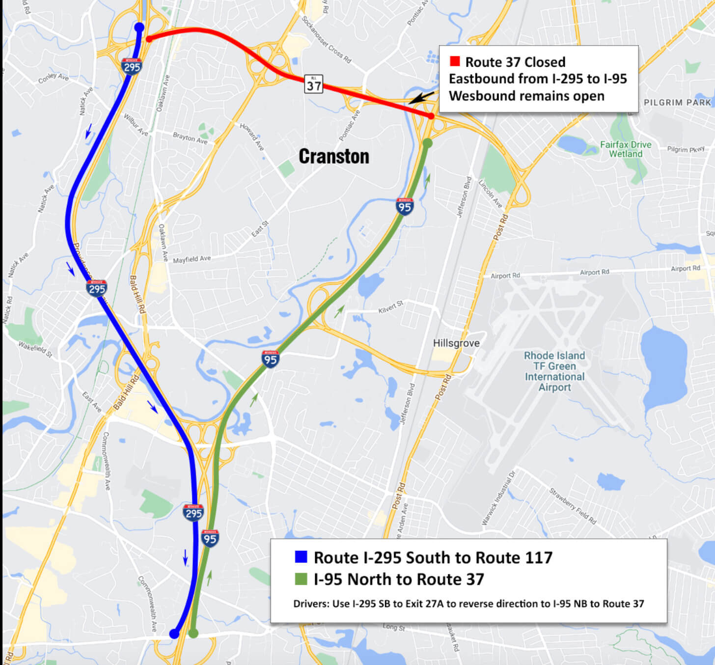 [CREDIT: RIDOT] Rte. 37 east will close Nov. 3-6 as a new bridge is set in place.