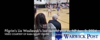 [CREDIT: Kara Neary Cravin] Lia Wasilewski nailed a Pilgrim Girls buzzer beater win with a last-second shot, securing a 54-52 win over North Providence on Jan. 3.