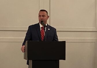 [CREDIT: Mayor Picozzi's Office] Warwick Police Chief Col. Brad Connor speaks following his swearing in as the RI Police Chiefs Association President.