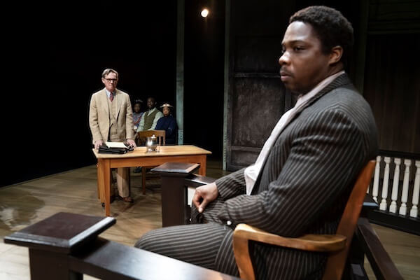 [CREDIT: PPAC] Richard Thomas (standing) as Atticus Finch and Yaegel T. Welch as Tom Robinson in PPAC's "To Kill a Mockingbird"