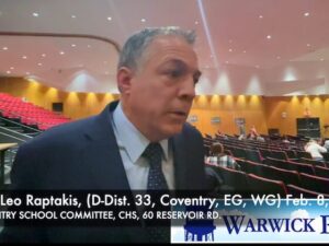 [CREDIT: Rob Borkowski] Sen. Leo Raptakis (D-Dist. 33, Coventry, EG, WG) and parents suggest a Coventry Schools Restructure study committee to research Supt. Don Cowarts plan for elementary schools in detail.