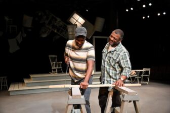 [CREDIT: Mark Turek] Nicholas Byers and Kelvin Roston in in Trinity's "Fences," playing through April 28 in the Dowling Theater.